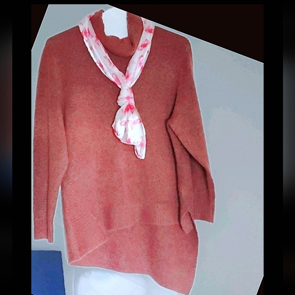 New Directions New Lux Soft Salmon Cowl Neck Asymmetrical Long Sleeve Sweater